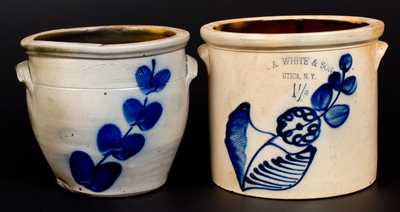 WHITE & WOOD / BINGHAMTON, NY Stoneware Cream Jar w/ Cobalt Floral Decoration