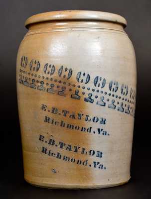 E. B. TAYLOR / Richmond, Va Stoneware Jar w/ Stenciled Decoration att. A. P. Donaghho