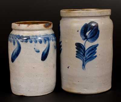 Lot of Two: Stoneware Jars with Cobalt Decoration, Philadelphia, circa 1860