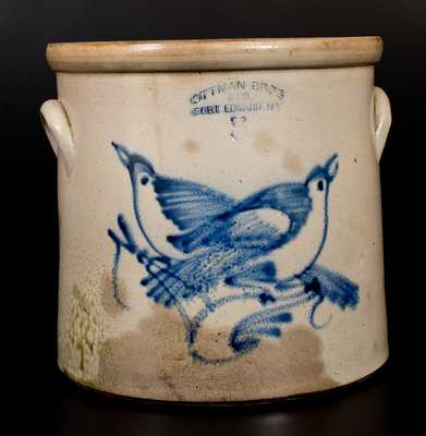 5 Gal. OTTMAN BRO'S & CO. / FORT EDWARD, NY Stoneware Double-Bird Crock