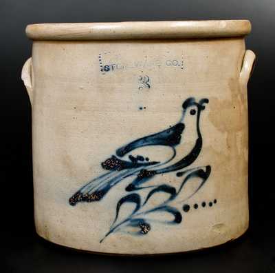 3 Gal. NEW YORK STONEWARE CO. Stoneware Crock w/ Bird Decoration