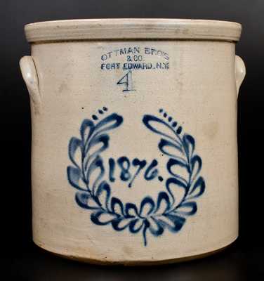 1876 OTTMAN BRO'S & CO. / FORT EDWARD, NY Stoneware Crock