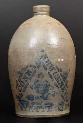 A. CONRAD / NEW GENEVA / FAYETTE CO., PA Stoneware Jug w/ Stenciled Floral Decoration