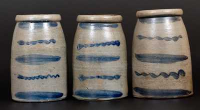 Lot of Three: Western PA Stoneware Wax Sealers w/ Nearly Identical Striped Decoration