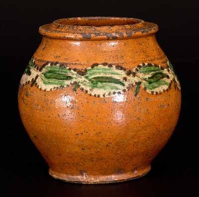 Very Rare Morgantown, West Virginia, School Slip-Decorated Redware Jar