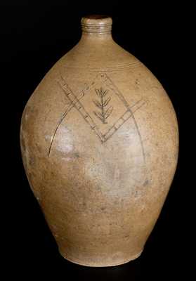 Ohio Stoneware Jug with Incised Masonic Symbol and Central Cornstalk