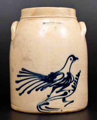 3 Gal. WHITES UTICA Stoneware Jar with Bird Decoration