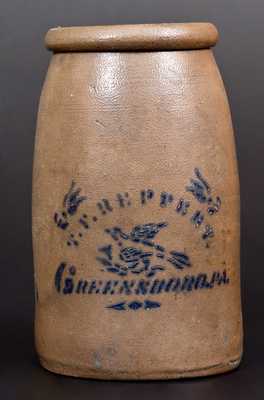 T. F. REPPERT / GREENSBORO, PA Stoneware Canning Jar with Stenciled Bird
