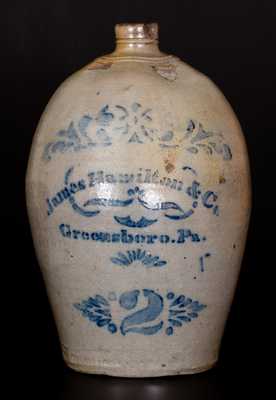 James Hamilton & Co. / Greensboro, Pa. Stoneware Jug w/ Stenciled Decoration