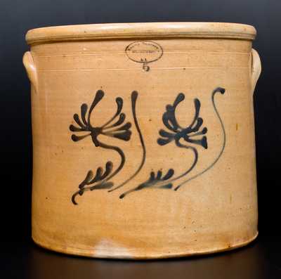 BROWN BROTHERS / HUNTINGTON / L. I. Stoneware Crock w/ Slip-Trailed Floral Decoration