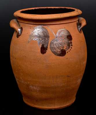 3 Gal. JOHN BELL / WAYNESBORO Redware Handled Jar w/ Manganese Floral Decoration