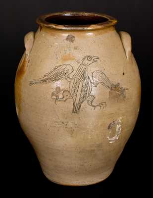 Ohio Stoneware Jar w/ Elaborate Incised Federal Eagle Decoration with Heart-Shaped Shield