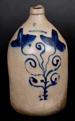 3 Gal. WHITES UTICA Stoneware Jug with Cobalt Floral Decoration