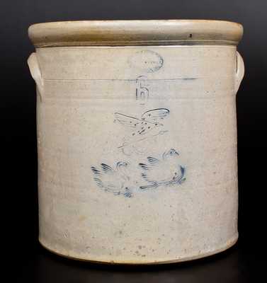 GARDINER STONE WARE MANUFACTORY (Maine) Crock w/ Impressed Eagle and Swans
