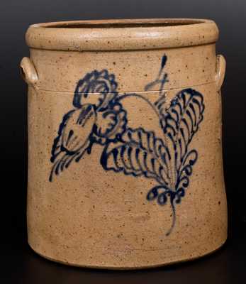 4 Gal. Stoneware Crock with Fine Slip-Trailed Floral Decoration