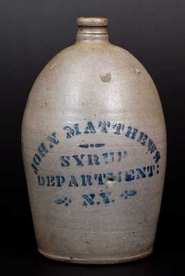 Very Rare JOHN MATTHEWS / SYRUP DEPARTMENT / N.Y. Western PA Advertising Jug