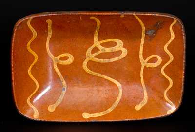 Redware Platter with Yellow-Slip Design, Norwalk, CT Origin