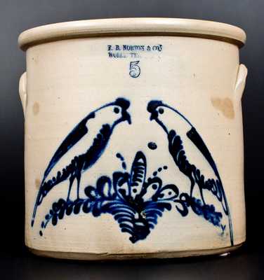 Exceptional F. B. NORTON & CO. / WORCESTER, MASS. Double Parrot Stoneware Crock