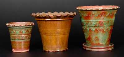 Lot of Three: GLEAVES / COLONIAL ART POTTERY Redware Flowerpots