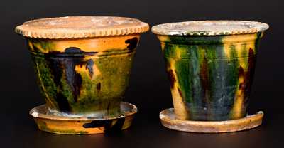 Lot of Two: Multi-Colored Redware Flowerpots att. George Wagner, Carbon County, PA