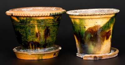 Lot of Two: Multi-Colored Redware Flowerpots att. George Wagner, Carbon County, PA