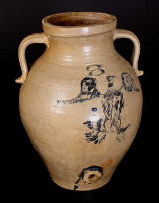 Monumental 8-Gal. Ohio Stoneware Water Cooler w/ Incised Federal Eagle Design