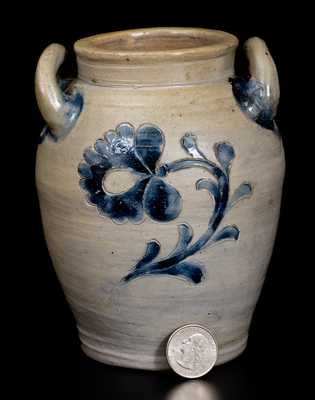 Very Rare Miniature New York City Stoneware Jar w/ Fine Incised Floral Decoration, c1800