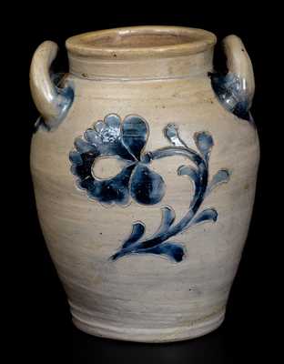 Very Rare Miniature New York City Stoneware Jar w/ Fine Incised Floral Decoration, c1800