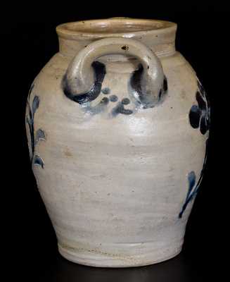 Very Rare Miniature New York City Stoneware Jar w/ Fine Incised Floral Decoration, c1800