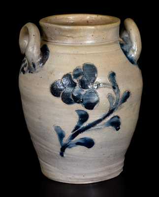Very Rare Miniature New York City Stoneware Jar w/ Fine Incised Floral Decoration, c1800