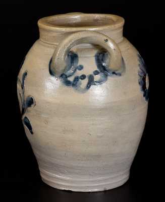 Very Rare Miniature New York City Stoneware Jar w/ Fine Incised Floral Decoration, c1800