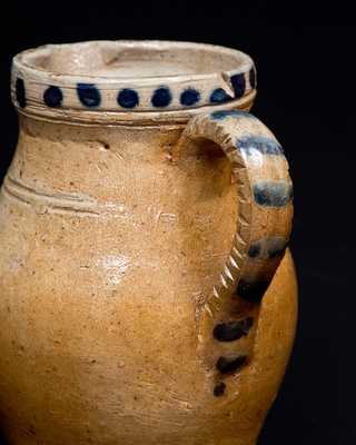 Rare Miniature Ohio Stoneware Pitcher w/ Elaborate Floral Decoration and Scored Handle