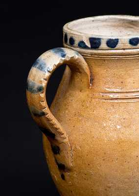 Rare Miniature Ohio Stoneware Pitcher w/ Elaborate Floral Decoration and Scored Handle