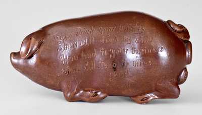 Very Rare Anna Pottery Stoneware Pig Flask w/ Inscribed Drinking Poem Dated 1880