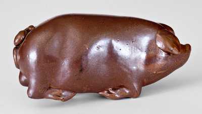 Very Rare Anna Pottery Stoneware Pig Flask w/ Inscribed Drinking Poem Dated 1880