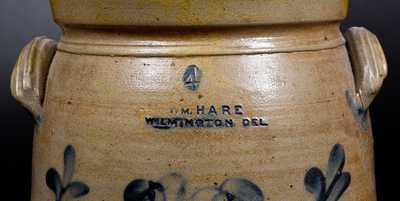 Extremely Rare Four-Gallon WM. HARE / WILMINGTON, DEL Stoneware Jar w/ Floral Design
