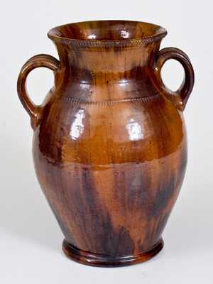 Open-Handled Redware Vase, att. Jacob Medinger, Limerick Township, Montgomery County, PA