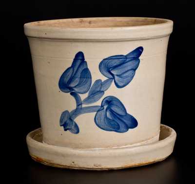 Cobalt-Decorated Bristol-Glazed Stoneware Flowerpot, attrib. Fulper Pottery, Flemington, NJ