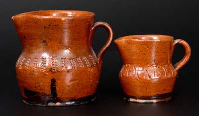 Two Glazed Redware Pitchers, attributed to Henry Schofield, Cecil County, MD, circa 1930