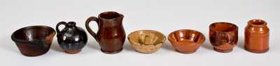 Seven Glazed Redware Miniatures, American, 19th century