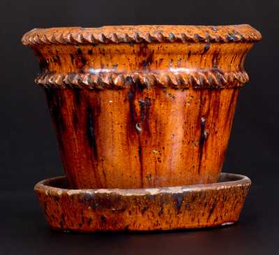 Rare Glazed Redware Flowerpot, Marked "LKT," Louis K. Tomlinson, Berks County, PA
