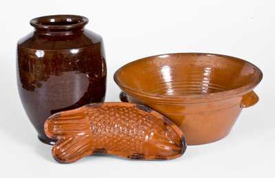 Three Pieces of Utilitarian Redware, American, 19th century