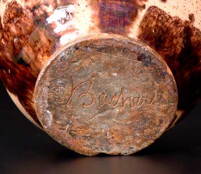 Very Rare Redware Sugar Bowl Inscribed "Bacher," Anthony Baecher, Winchester, VA, circa 1880