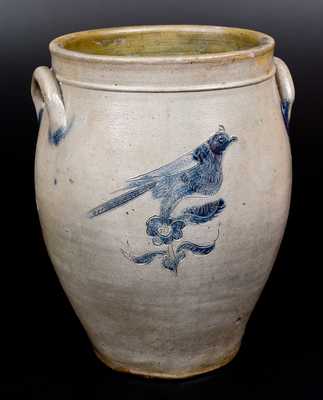 3 Gal. Stoneware Jar with Elaborate Incised Bird Decorations, New York State, circa 1825