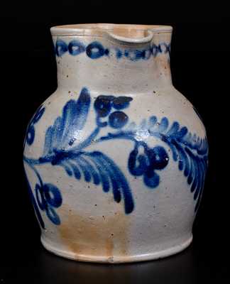 Fine Half-Gallon Baltimore Stoneware Pitcher w/ Elaborate Floral Decoration, c1840