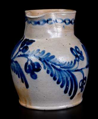 Fine Half-Gallon Baltimore Stoneware Pitcher w/ Elaborate Floral Decoration, c1840