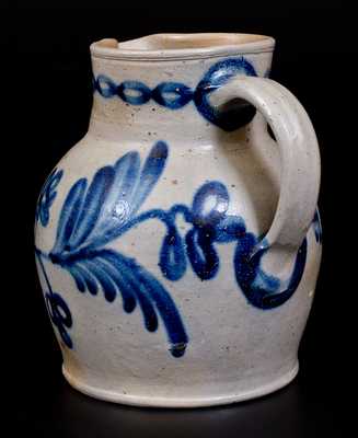 Fine Half-Gallon Baltimore Stoneware Pitcher w/ Elaborate Floral Decoration, c1840