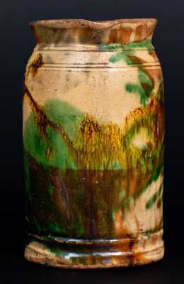 Shenandoah Valley Multi-Glazed Redware Tankard Pitcher, att. S. Bell & Son, Strasburg, VA