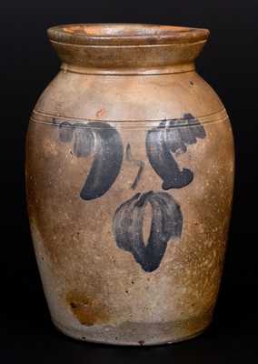 SOLOMON BELL / STRASBURG / Va. Stoneware Canning Jar w/ Cobalt Floral Decoration