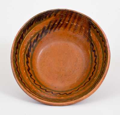 Large-Sized Redware Bowl w/ Two-Color Slip Decoration, Hagerstown, Maryland
